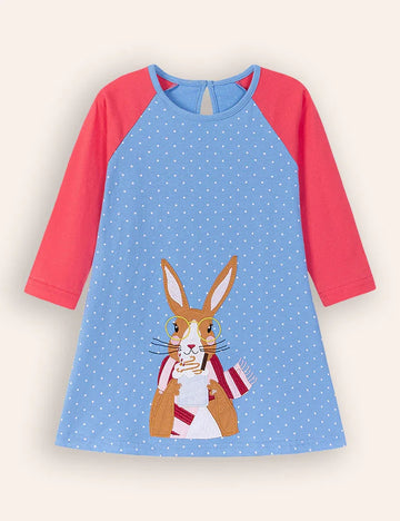 Big Bunny Appliqué Long Sleeve Dress